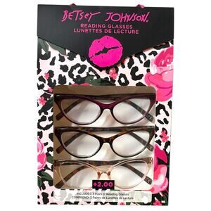 Betsey Johnson +2.00 Reading Glasses Readers 3 Pack Set Cat Eye
